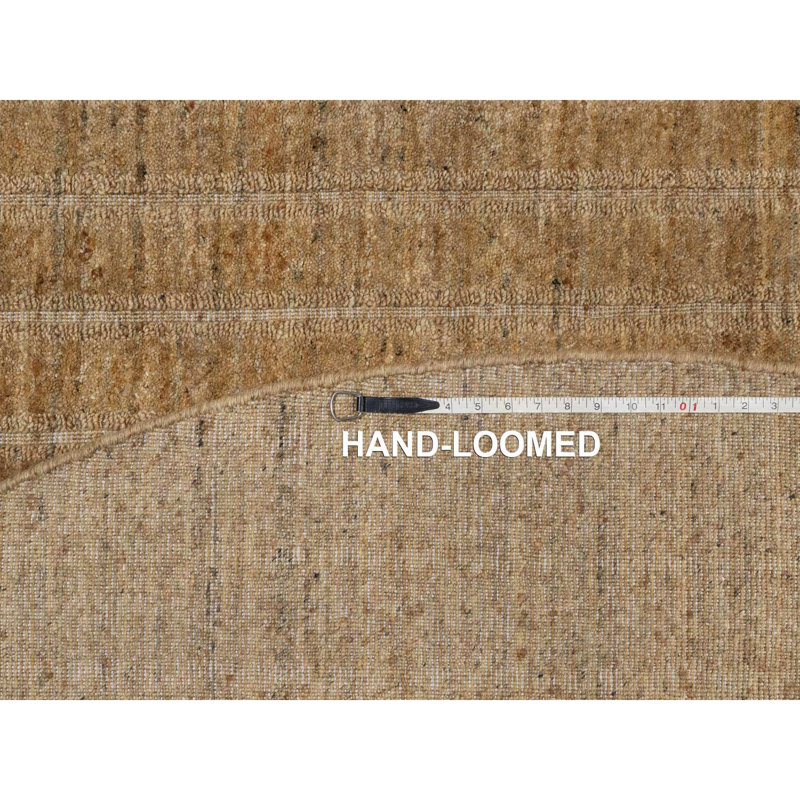Tapis brun rond en laine naturelle 8 pi x 8 pi, motif rayures verticales avec effet sel et poivre, tissé à la main, tapis oriental