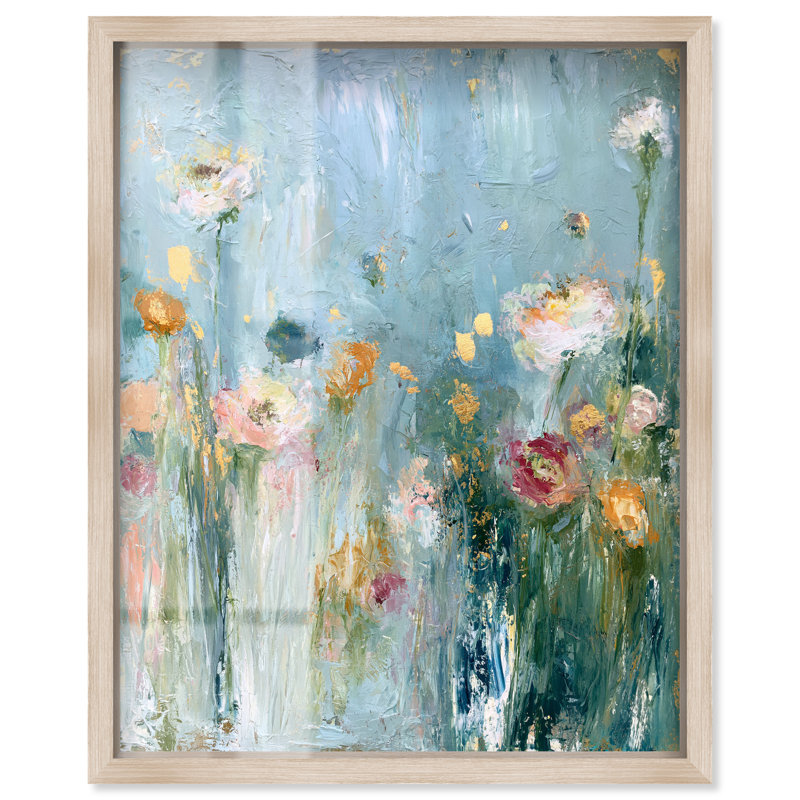 «Ethereal Springtime II Shadowbox Print», art mural floral bleu par, H 20 po x l 16 po, Cadre en chêne naturel