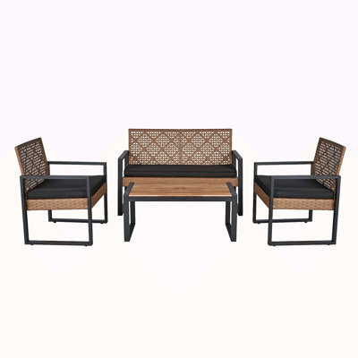 4-Piece Patio Furniture Set Outdoor Balcony Porch Garden Backyard Lawn Furniture Acacia Wood Table Top, Morden