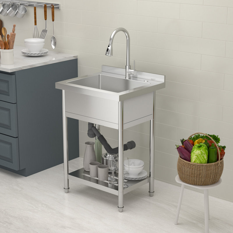 Évier de service de salle de bain 24 "à cuve profonde en acier inoxydable 304