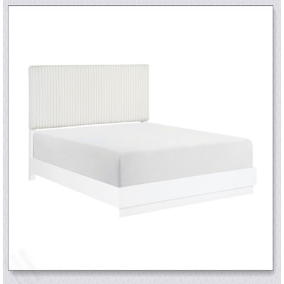 Luxurious Pearl White Finish Queen Bed Soft Upholstery Headboard Panel Glam Bedroom Furniture 1Pc