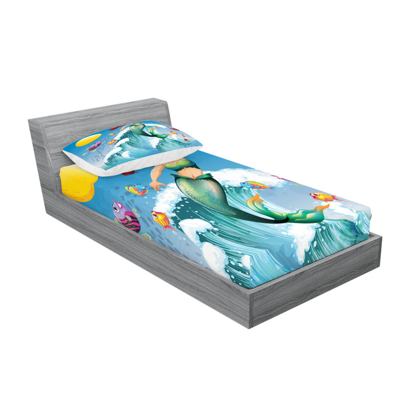 Multicolore drap-housse et coussin décoratif Ambesonne Mermaid, Ensemble de draps pour lit simple TG + 3 articles 