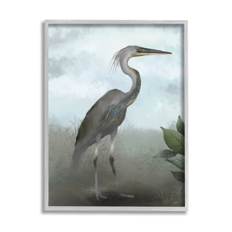 «Heron in Nature Study» par Elizabeth Medley - impression d'un cadre photo sur bois, Estampe numérique Farmhouse