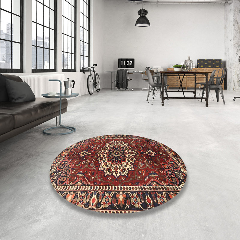 Tapis traditionnel rouge / noir, Rond 4 pi