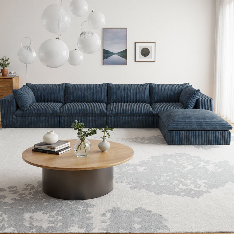 Canapé modulaire en forme de L de 157,6 po de forme modulaire en L en velours côtelé avec repose-pieds, support en éponge double couche, sans assemblage