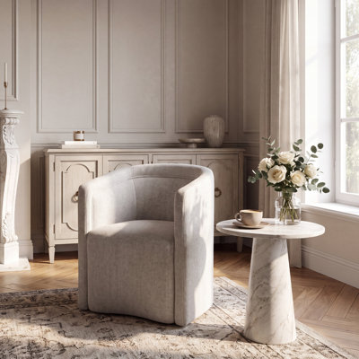 Upholstered Dining Armchair with Solid Pine Wood Frame and Caster Wheels