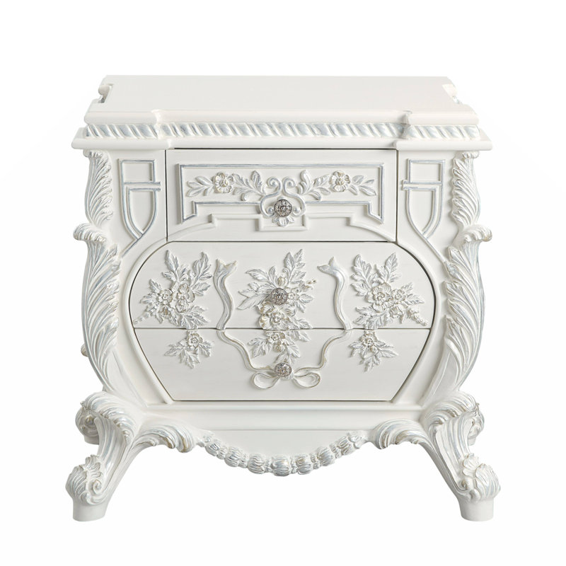 Table de chevet Hithin, finition blanc antique
