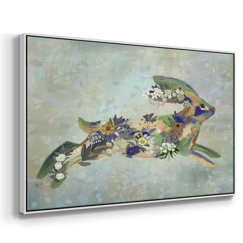 Fantastic Florals Hare, Running - Reproduction sur toile flottante, H 27 po x l 41 po x P 2 po, Blanc