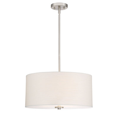 Grand lustre suspendu 3 lumières perle Latitude Run®, abat-jour texturé blanc + diffuseur en verre, hauteur réglable, compatible avec les DEL, finition nickel brossé