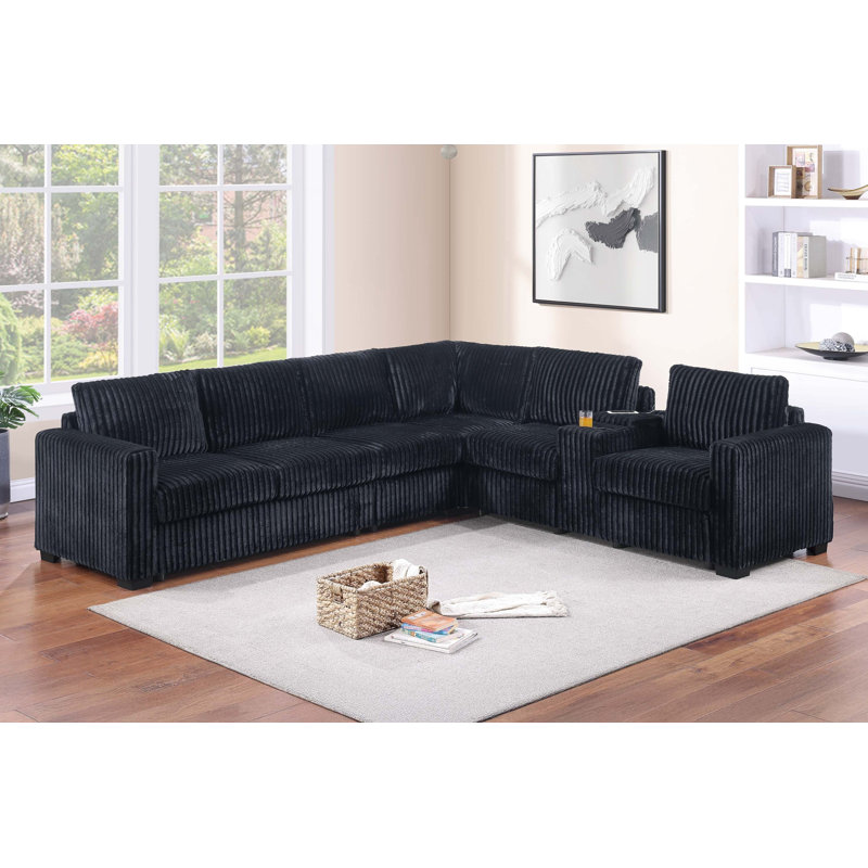 Editha 4-Piece Sectional Set, Black Corduroy