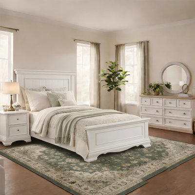 White Wooden Panel Bed Frame with Headboard and Footboard