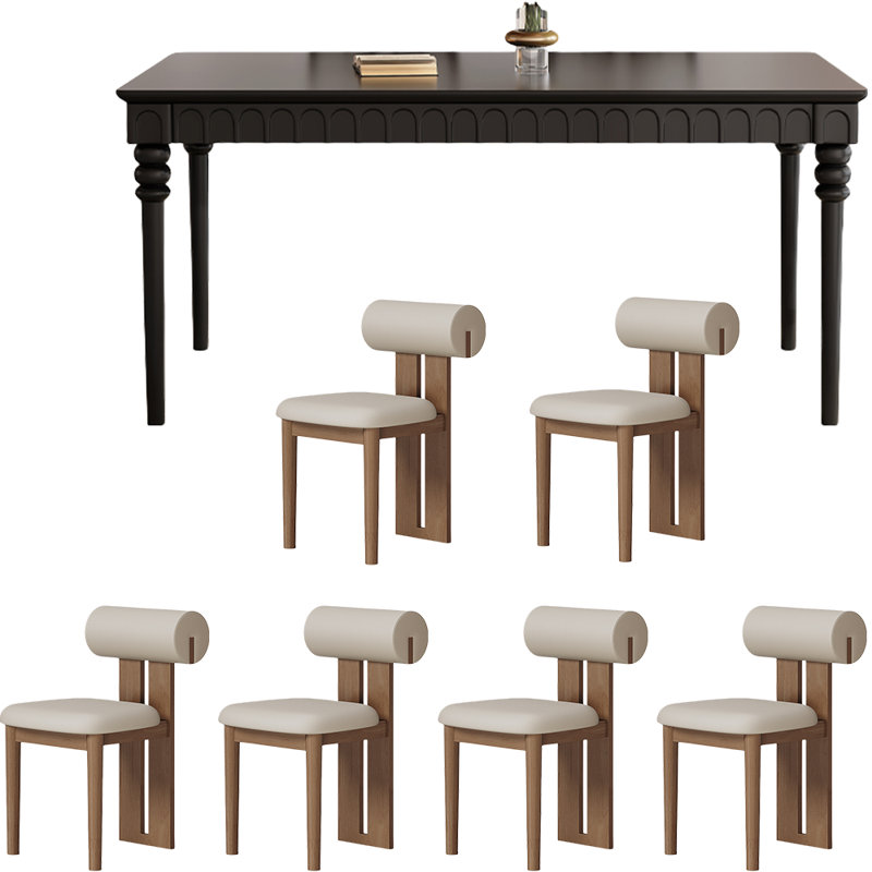 Ensemble de salle à manger rectangulaire en bois massif rétro noir, H 29,5 po x L 59,1 po x l 37,4 po