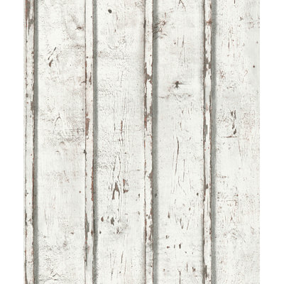 Woods and Wicker Collection Whitewash Dual Stripe Wood Effect Wallpaper Roll