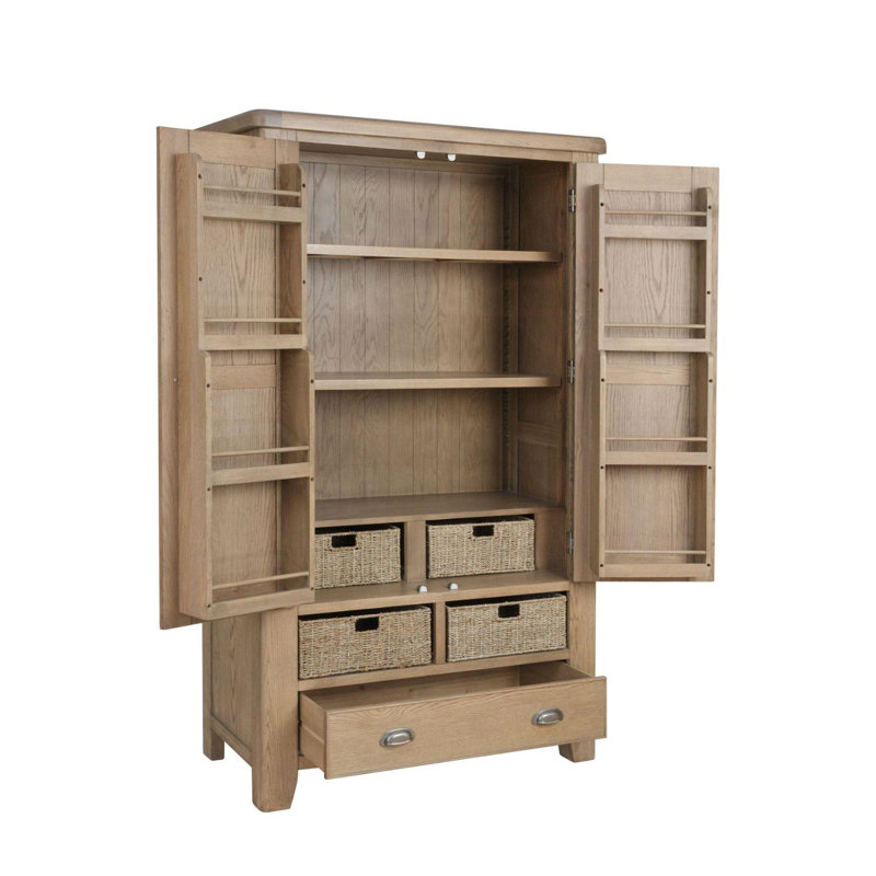 Gwenaelle Fully Assembled Solid Wood with Oak Veneer Large 2 Door Kitchen Larder Storage Unit
