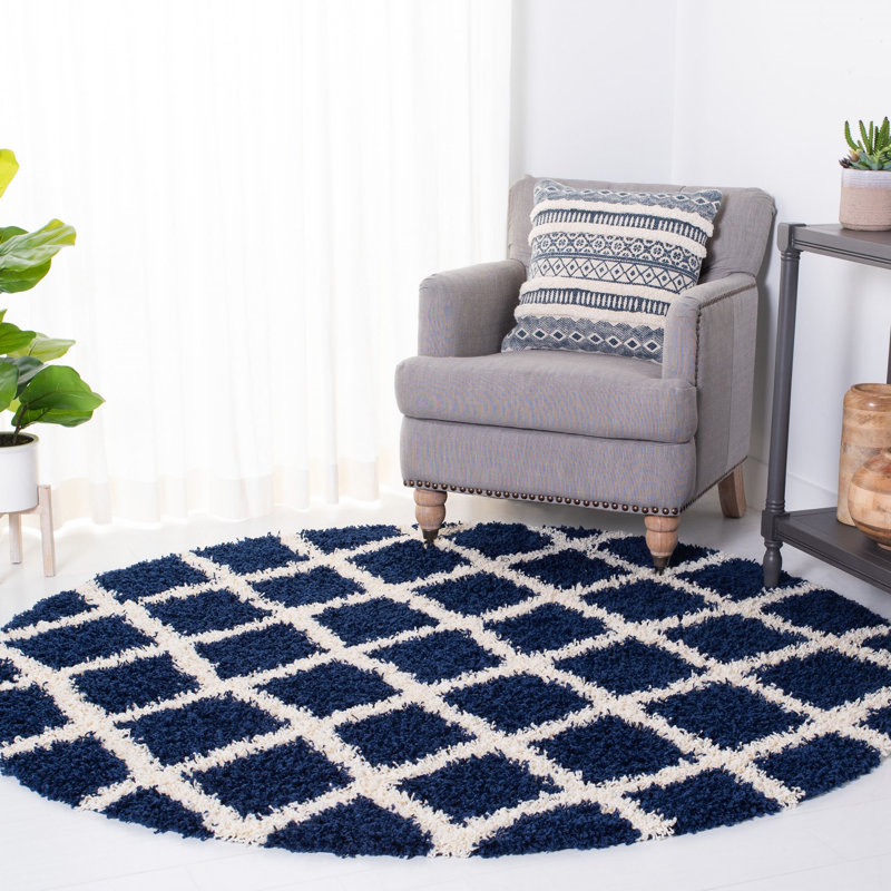 Albertha Sgd-Dallas Shag Performance Geometric Rug, Round 6'