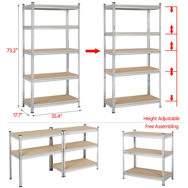 Lundys 71 H x 35.5 W x 16 D 5-Tier Adjustable Metal MDF Storage Rack Shelves Boltless Shelving The Twillery Co. Finish: Black