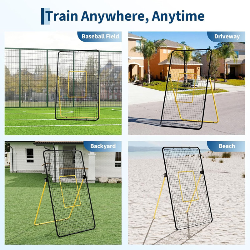 Filet de volleyball rebondissant, structure en acier réglable de 7 x 4 pi, système de rebond d'entraînement multi-angles avec conception pliable, installation facile pour la pratique dans la cour et le développement des compétences