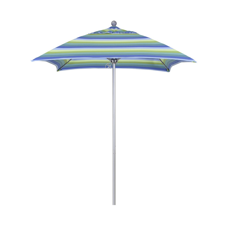 Parasol de marché carré 6 pi Hibo, Argent anodisé, Toile Sunbrella® bleu pacifique