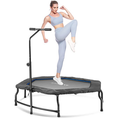 4.2' Foldable Hexagon Indoor Fitness Trampoline with Handlebar