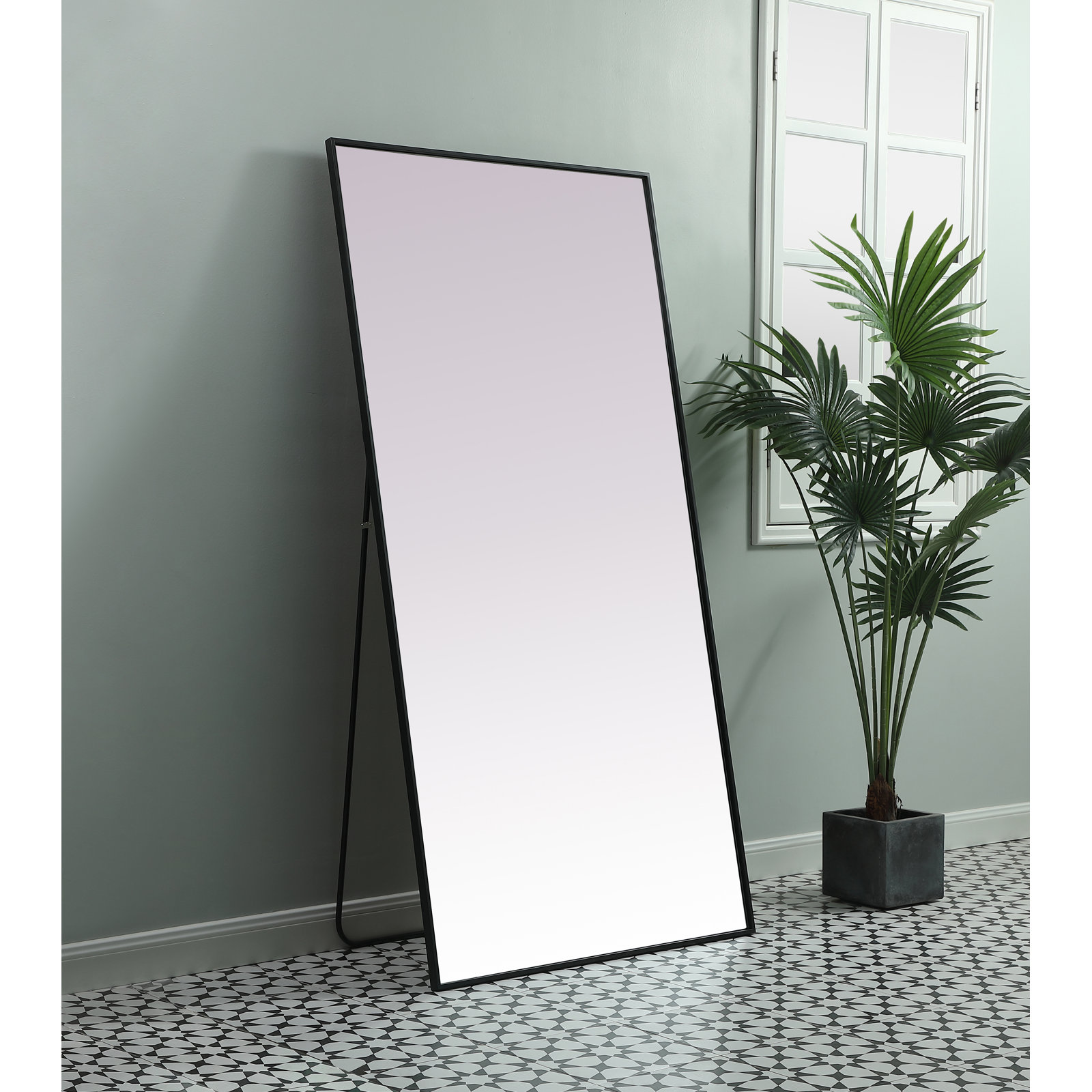 Sabine Metal Rectangle Floor Mirror, 72" x 36", Black