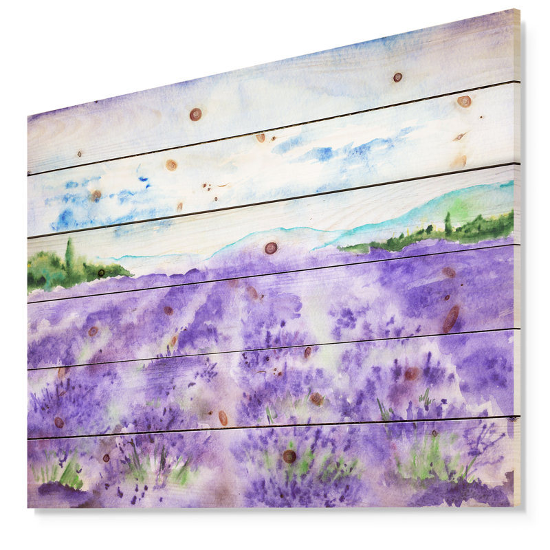 Champ de lavande - reproduction de peinture à l'aquarelle, H 36 po x l 46 po x P 0,78 po, Bois