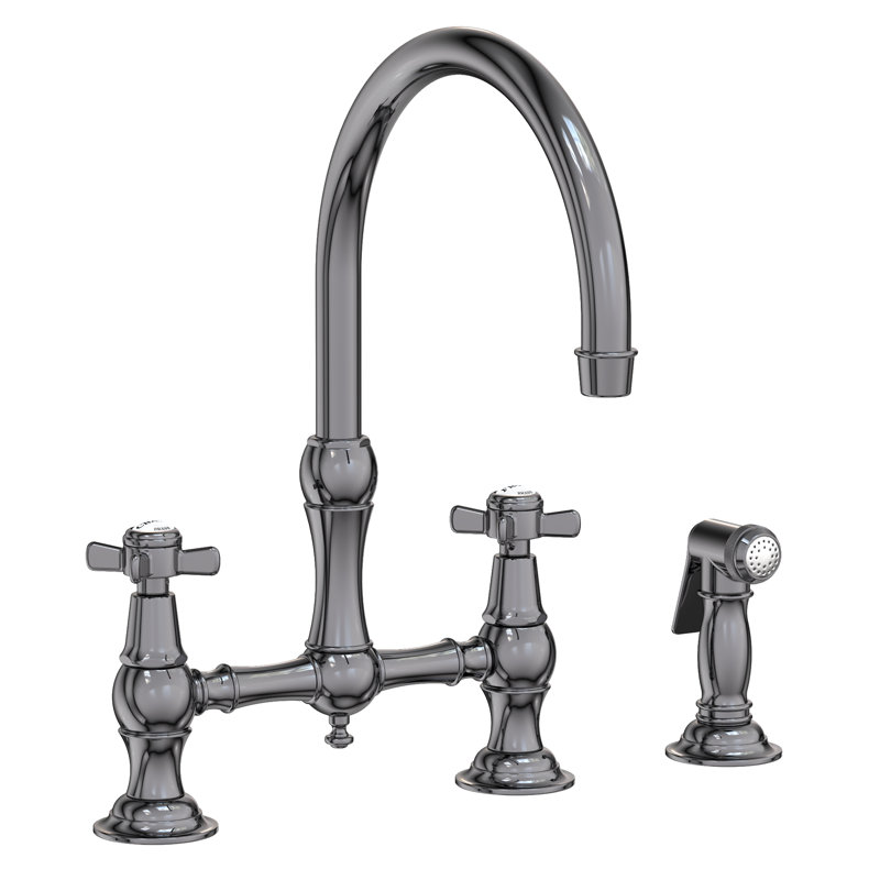 Fairfield Kitchen Bridge Faucet with Side Spray, Midnight Chrome