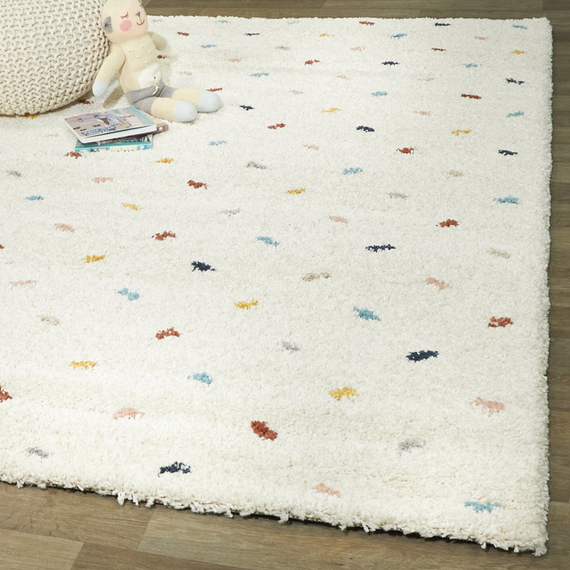Mayon Dot Rainbow Colored Shag Area Rug, Rectangle 3'11" x 5'7"