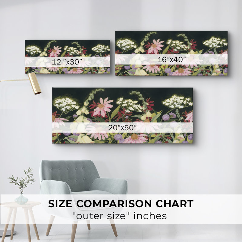Moonlit Wildflowers III - Toile tendue avec châssis - Prêt à accrocher, H 20 po x l 50 po