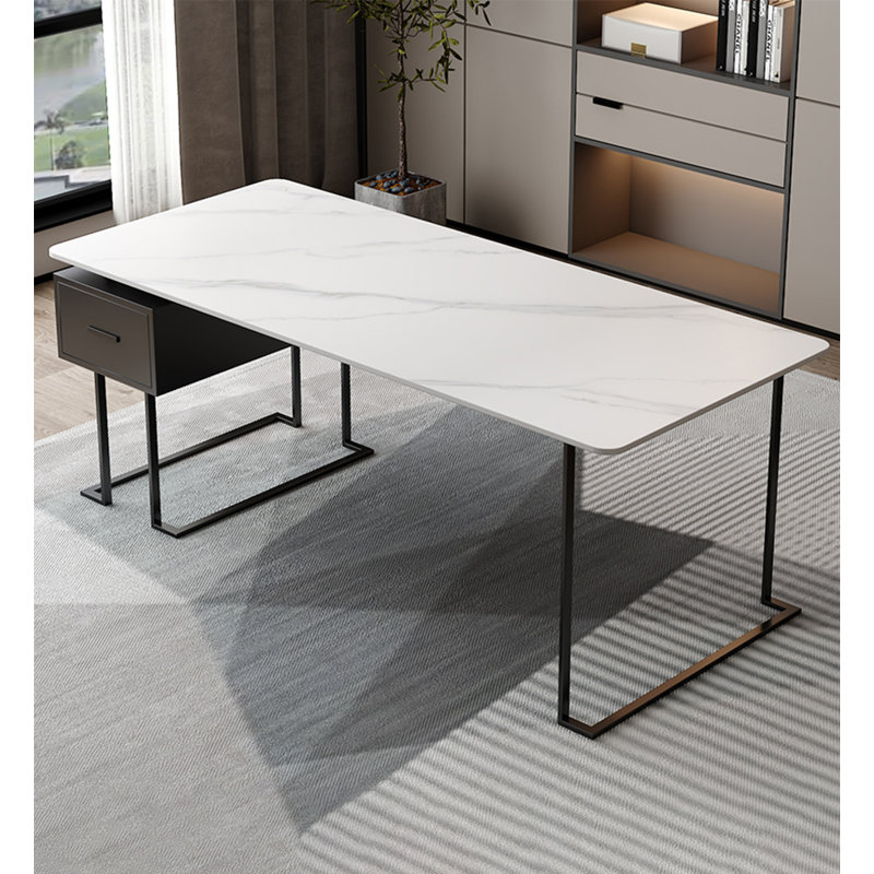 High-End Light Luxury Computer Desk with Sintered Stone Top, 29.53" H x 62.99" W x 31.5" D, Black