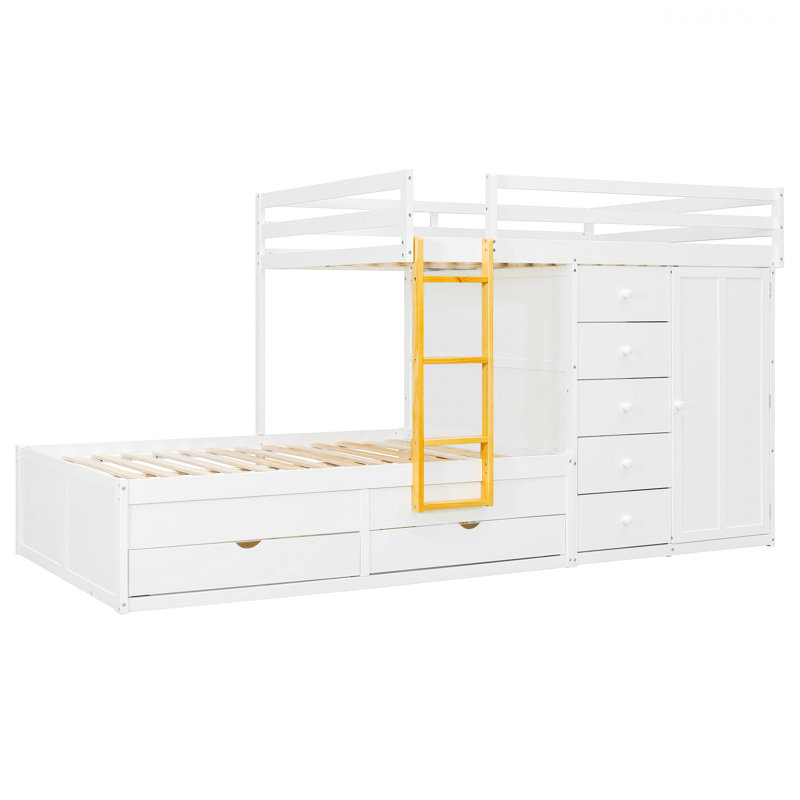 Cadre de lit contemporain pour la maison, lit superposé avec tiroirs et petite armoire