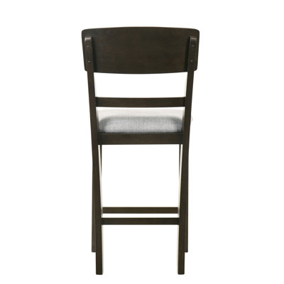2pc Transitional Upholstered Counter Height Dining Chair Bar Stools In Brown Finish With Gray Seat Cushion And Curve Back Chairs Seats Cushion,