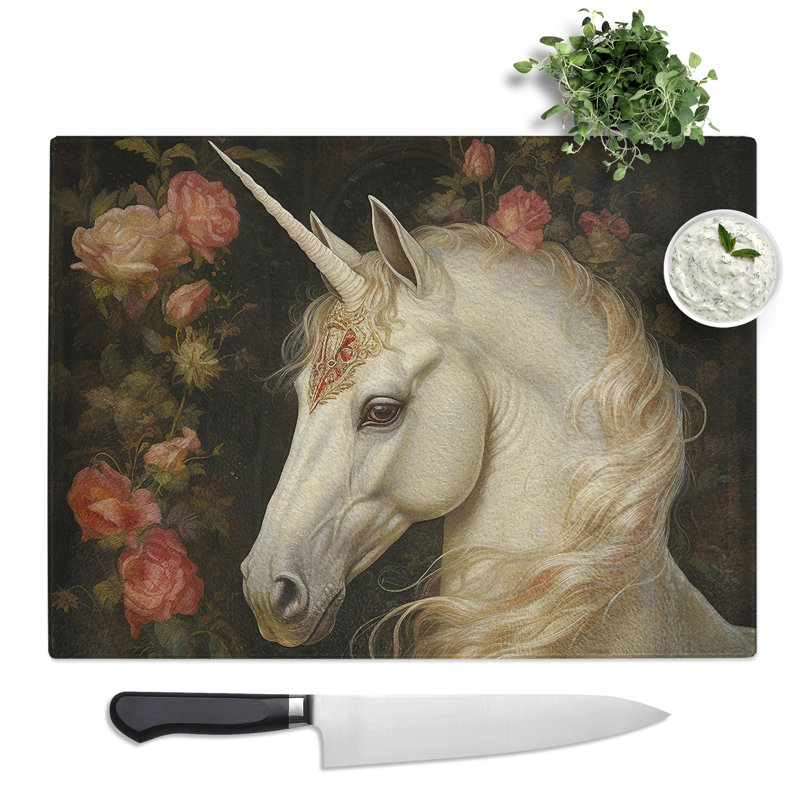 Unicorn Victorian Art  Glass Chopping Board