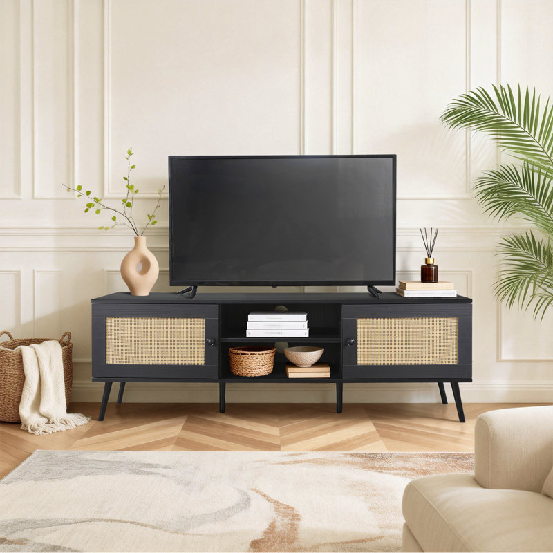 Tv Stand For 60/65/75 Inch Tv, Farmhouse Slatted Door Tv And Media Console Table With Drawer