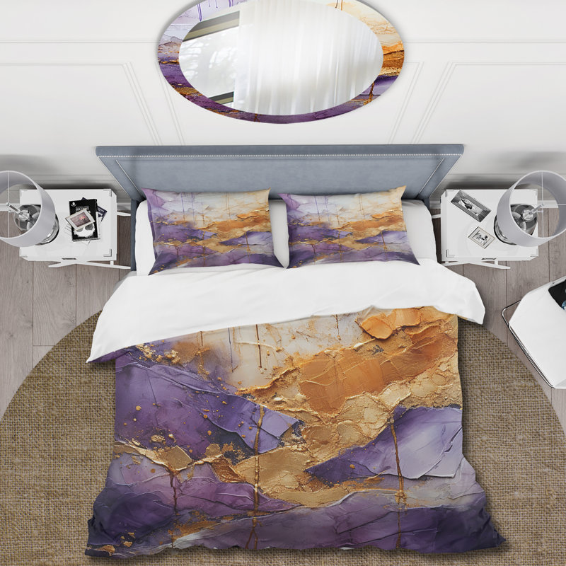 Gold Fractal I - Ensemble de housse de couette abstrait - Polyester microfibre