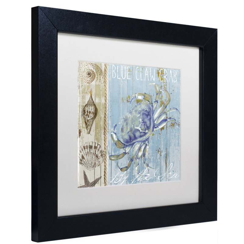 «Jadaya Blue Crab I» par Color Bakery, impression encadrée, H 16 po x l 16 po x P 0,5 po, Blanc, Toile avec cadre brun