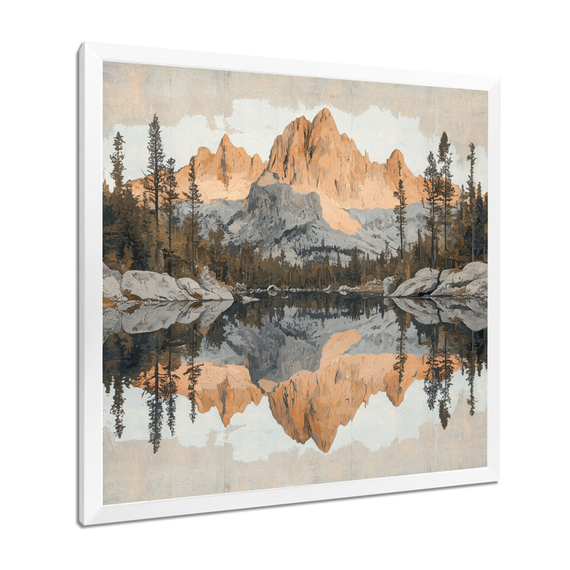 Geneta Mountains Woodland Reflection In Canada II - montagnes, art mural, H 16 po x l 16 po, Blanc