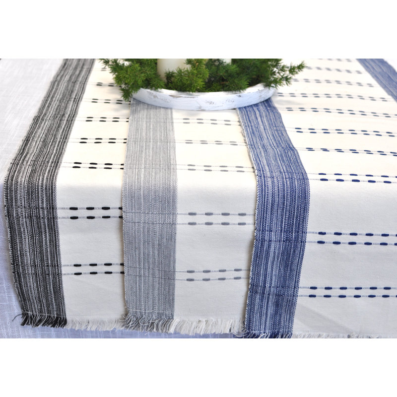 Chemin de table et napperons en coton tissé, chemin de table de salle à manger, foulard de commode style campagnard, Bleu