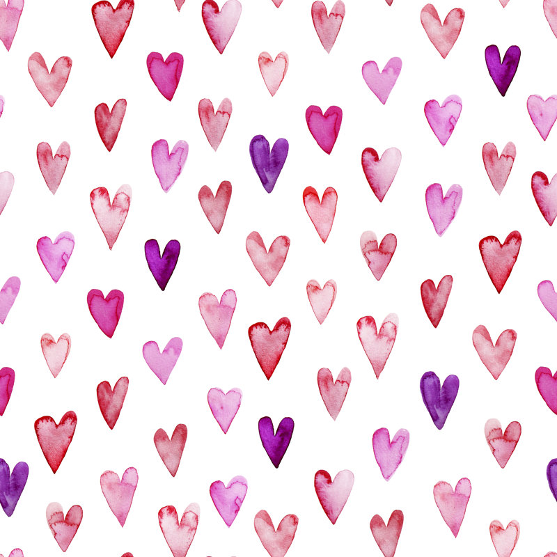 Seamless Pattern With Pink Watercolor Hearts. - Wrapped Canvas Print, 91cm H x 91cm W x 3.8cm D
