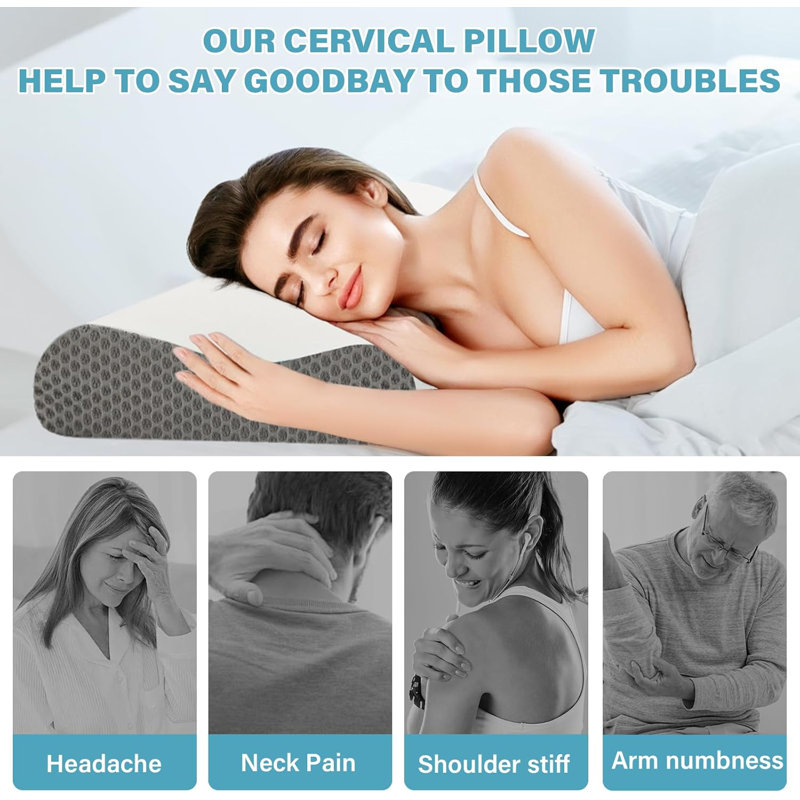Ergonomic White and Gray Memory Foam Cooling Bed Pillows Set