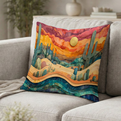 Cactus Desert On A Top Of Wooden Slide II Pillow - Floral Cactus Accent Pillow