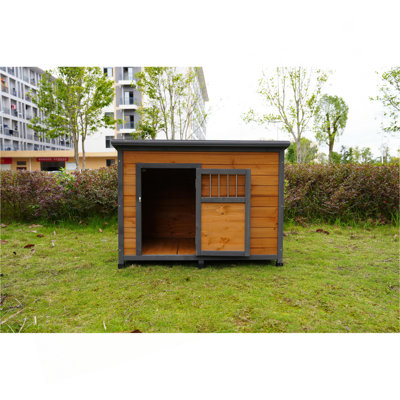 Grande niche pour chien en bois massif de 45 po, toit en plastique PVC imperméable, portes en bois respirantes