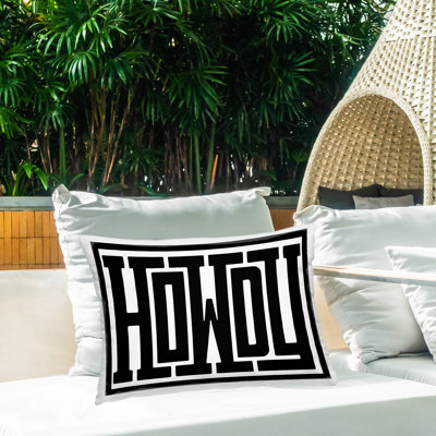 Bold Vintage Howdy Greeting Outdoor Printed Pillow, design by Lettered and Lined