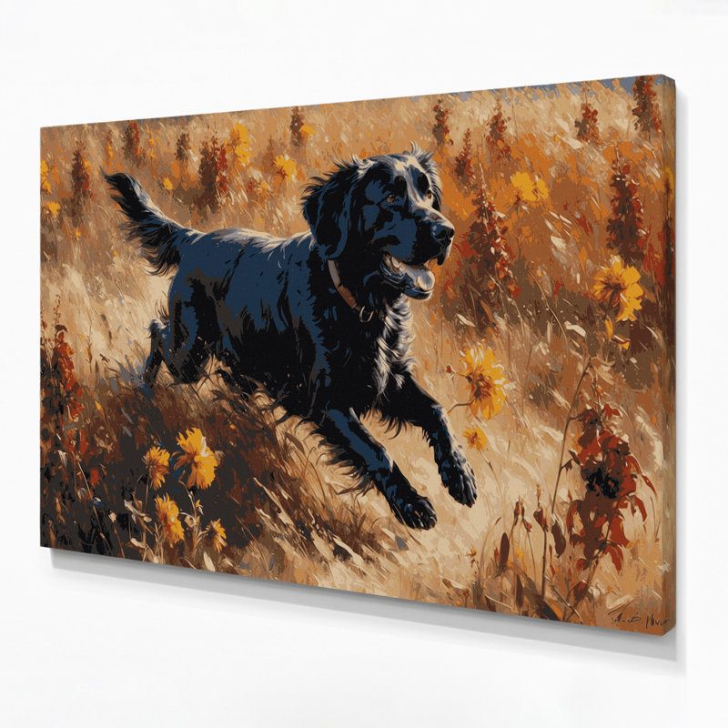 «Dogs Flat Coated Retriever», art mural sur toile brune, H 12 po x l 18 po