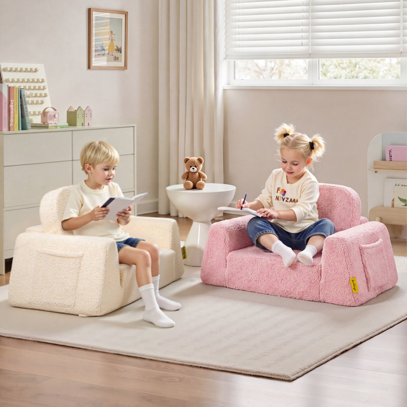 2 in 1 Kids Chair with Sturdier Armrests, Kids Sofa, Folding Toddler Couch & Recliner Seat, Pink