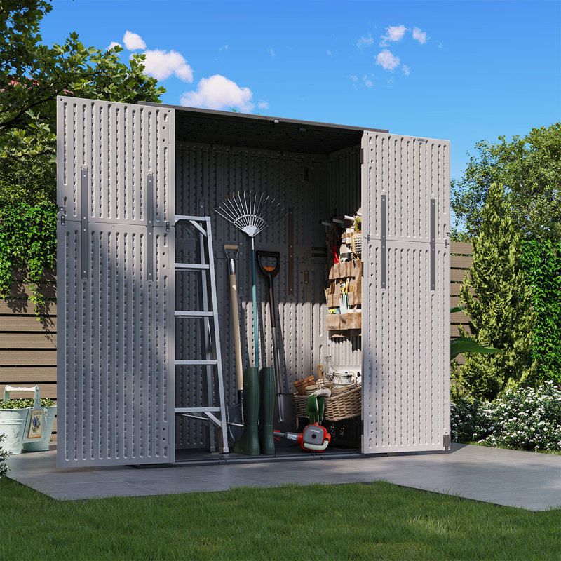 4.7’ W X 2.2’ D Outdoor Resin Vertical Tool Shed, Storage Shed, Durable Garbage Shed For Garden Patio Furniture And Yard Tools