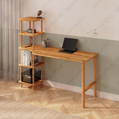 Bureau d'ordinateur en bois massif Hera, bureau à domicile en bois de hêtre pour espace de travail