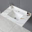 Meuble-lavabo à dossier 4 po de hauteur - 37 po blanc pour salle de bain marbre avec veines, dosseret, trou de robinet pré-percé, égratignures, pierre frittée-1046093963