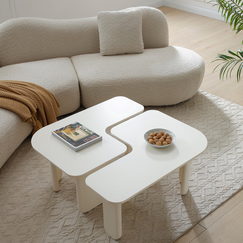 Table basse modulaire 2 pièces, table d'appoint, tables d'angle pour salon, Blanc