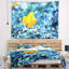 Floral, belle fleur jaune sur tapisserie bleue-28487867