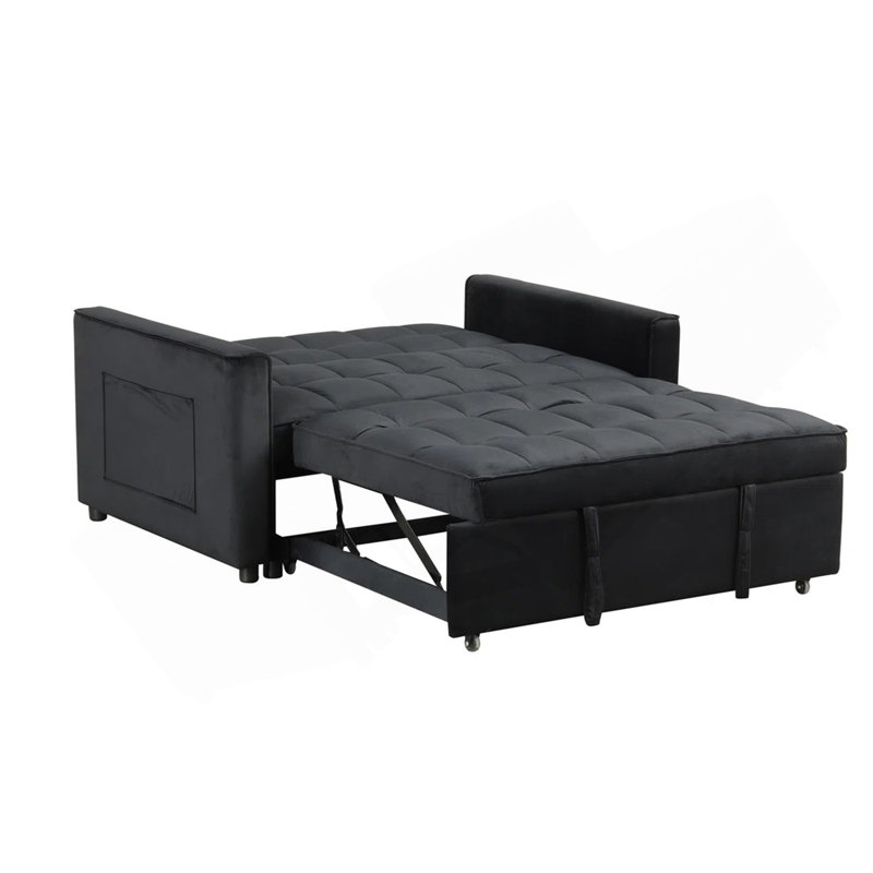 Causeuse convertible en velours avec capitonnage et poche latérale, noir
